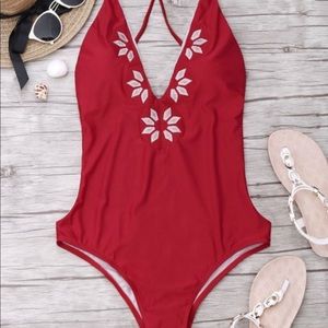Embroidered Red One Piece